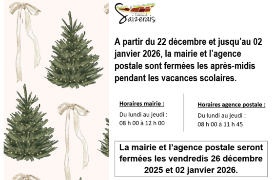 FERMETURE MAIRIE – VACANCES SCOLAIRES