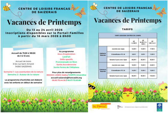🌸 Vacances de Printemps – Centre de loisirs de Saizerais 🌸