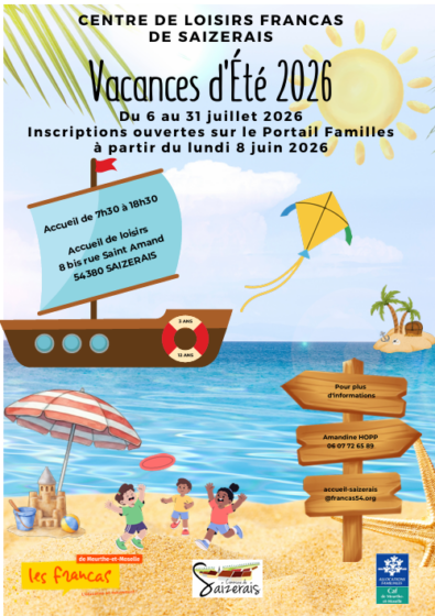 ☀️🏖️ CENTRE DE LOISIRS FRANCAS DE SAIZERAIS – ÉTÉ 2026 🏖️☀️