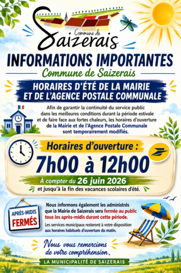 ☀️ INFORMATIONS IMPORTANTES – HORAIRES D&rsquo;ÉTÉ ☀️